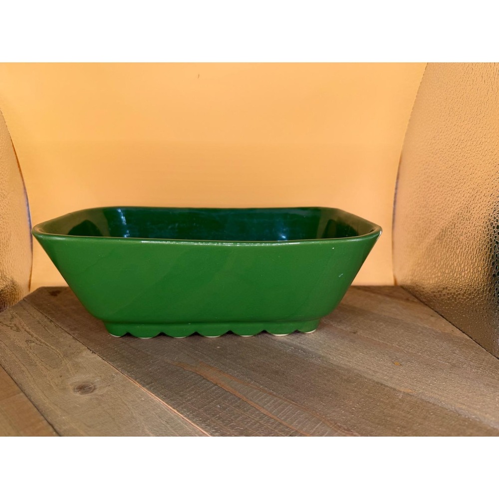 Vtg Shawnee USA Pottery Green Rectangular Scalloped Footed Planter Chipped 805